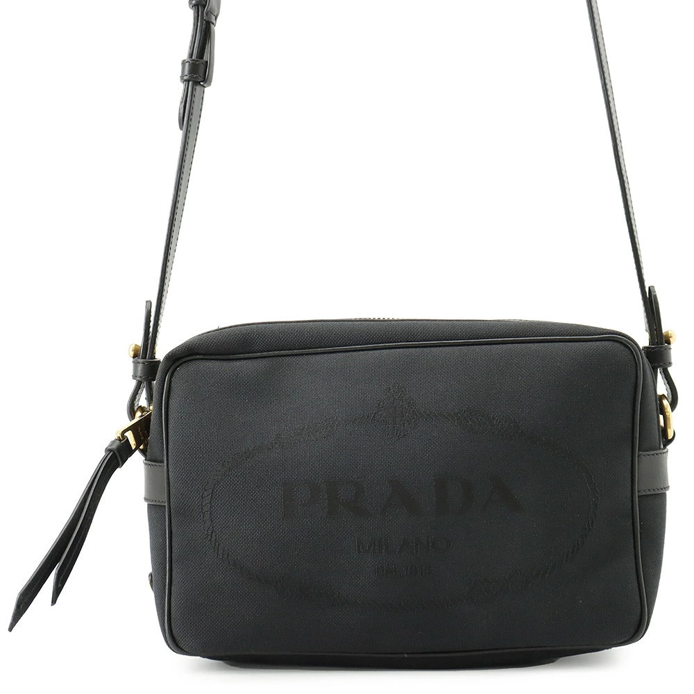 Prada Tessuto Crossbody Bag Canvas Leather Black
